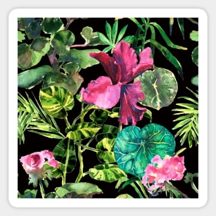 Seamless tropical flower, plant and leaf pattern background Sticker